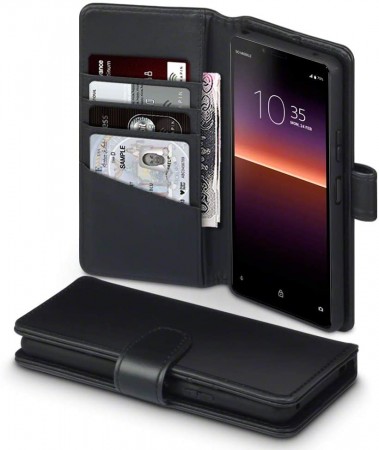 Sony Xperia 10 II - Ekte Skinn Lommebok Deksel - Svart
